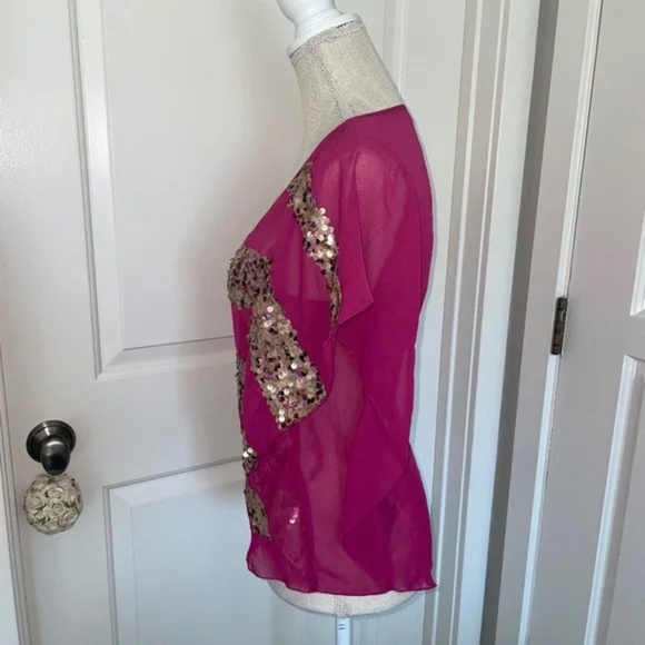 Rampage | Vintage Y2K 2000s Magenta Sheer Sequin Blouse, Size S - Picture 7 of 12
